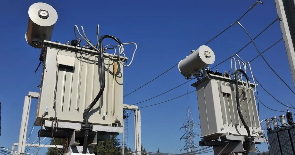 High-voltage electrical transformers in utility substation